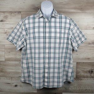 Claiborne* Men's Short Sleeve Button Down Curved Hem‎ Plaid Shirt~ Size XL